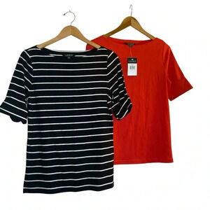 Lot Of 2 Lauren Ralph Lauren Boatneck Short Sleeved Tops Large Solid Stripe